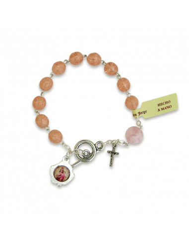 Pulsera Brazalete Cristal Cuarteado 8mm Rosa Con Cierre Joy Y Pater De 10mm