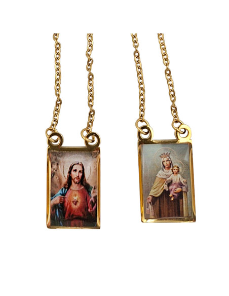 Escapulario Acero Dorado Rectangular 1.9X1.3Cm Foto Esmalte Duro Con Cadena De Acero