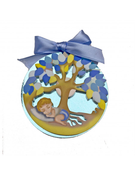 Medalla Cuna Arbol De La Vida Reflejo Azul Con Niño 75Mm