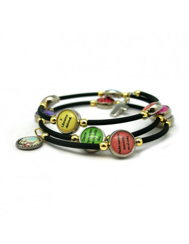 Pulsera Elastica Ematite Y Rosa 8mm Con Medalla Y Cruz