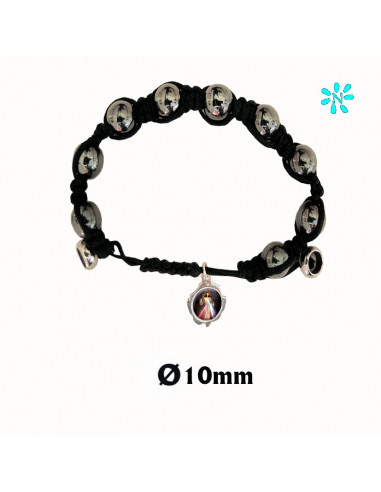 Pulsera Cuerda Con Cristal Liso Gris 10mm