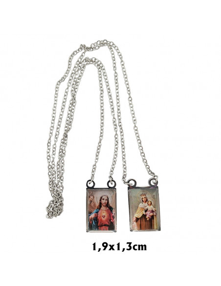 Escapulario Acero Rectangular 1.9X1.3Cm Foto Esmalte Duro Con Cadena De Acero