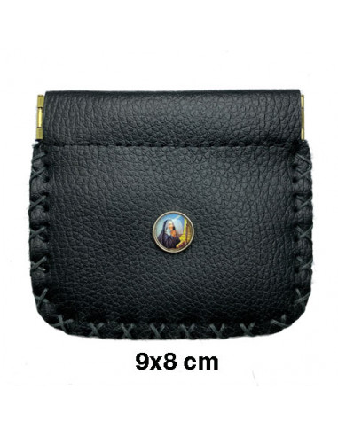 Rosariera Polipiel 9x8cm Color Negro Con Boton Para Personalizar