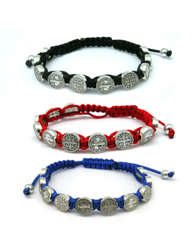 Pulsera Cuerda San Benito Con Medallas Metal 9mm Roja Y Colores Surtidos
