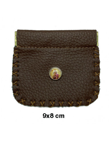 Rosariera Polipiel 9x8cm Color Marron Con Boton Para Personalizar