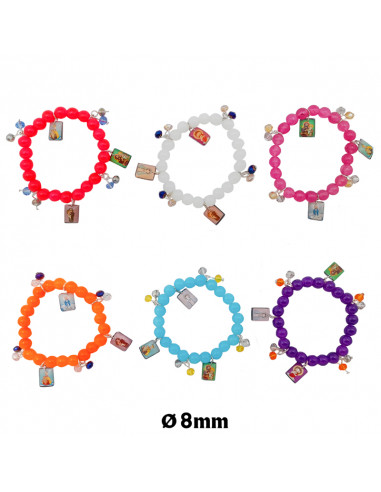 Pulsera Cristal Elastica Doble Rosa 6mm Elastica Bolita Niquel Y Centro Con Foto