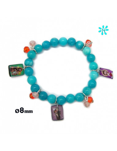 Pulsera Cristal Elastica Doble Negro 6mm Elastica Bolita Niquel Y Centro Con Foto