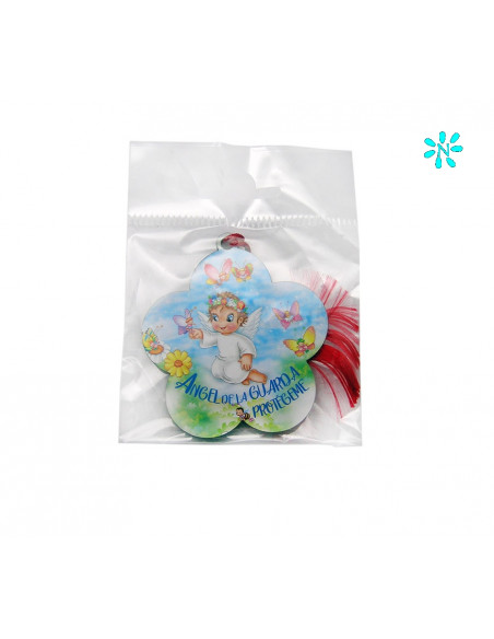 Medalla Cuna Angel De La Guarda Forma Flor Con Mariposas