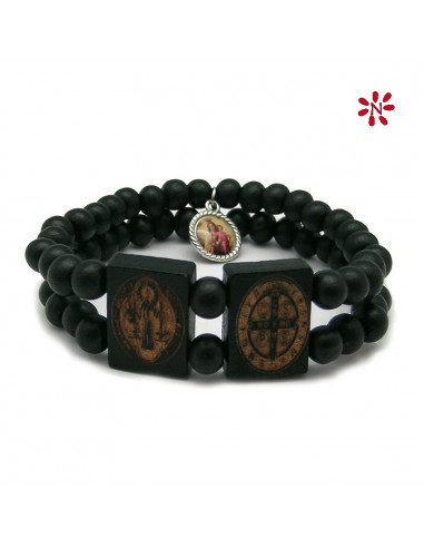 Pulsera Espiral Ematite Cilindro Y Madera 6x4mm Con Cruz Ematite
