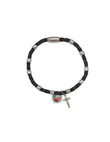 Pulsera Cuero Trenzado Negro Con...