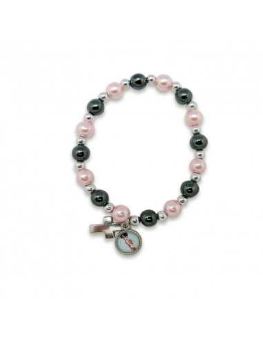Pulsera Elastica Ematite Y Rosa 8mm...