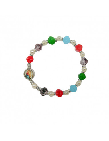 Pulsera Elastica Rombos De Colores Con Bola 6 MM Imitacion Perla
