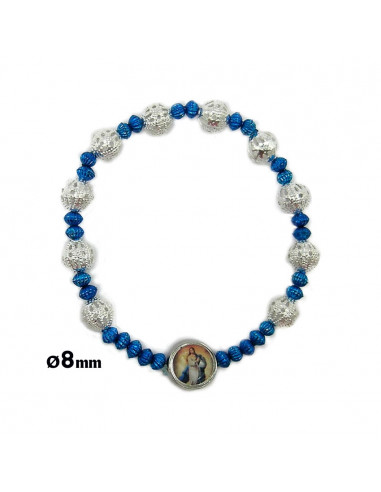 Pulsera Elastica Cuentas Azules Con Bola 8mm Filigrana Plateada