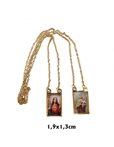 Escapulario Acero Dorado Rectangular 1.9X1.3Cm Foto Esmalte Duro Con Cadena De Acero