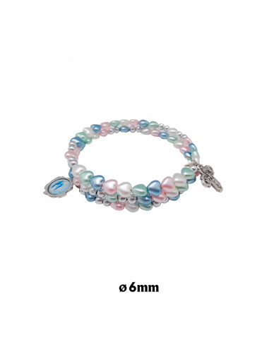 Brazalete Rigido Corazones Cuentas En Tonos Pastel Con Cruz Personalizable