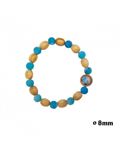 Pulsera Elastica 8mm Piedra Azul Y Madera Personalizable