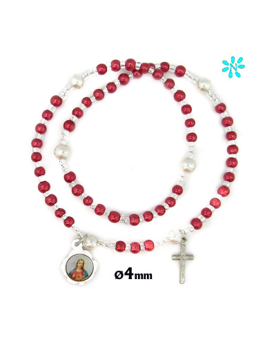 Pulsera Rosario Madera Roja Bola Cubo...