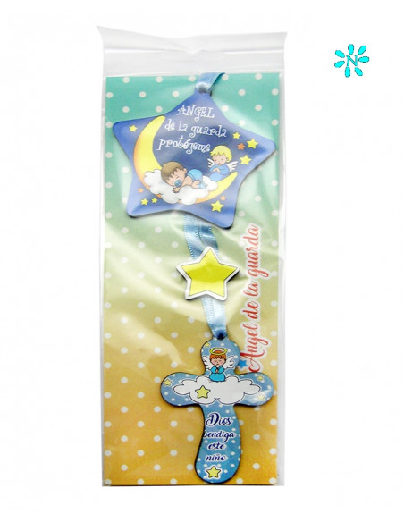 Medalla Cuna Estrella Angel De La Guarda Azul Con Cruz Personalizable