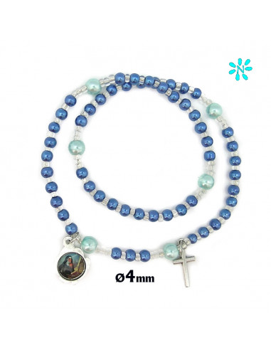 Pulsera Rosario Elastica Plastico Liso Azul 4mm Con Paters 6mm