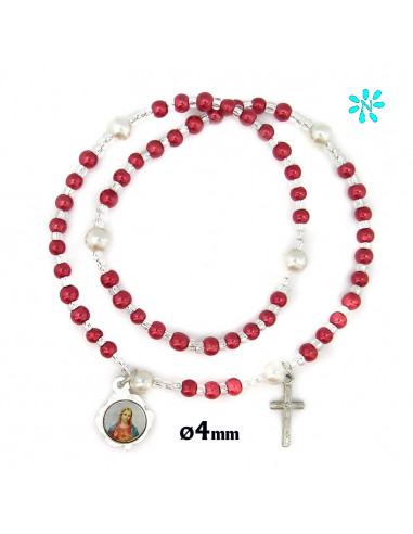 Pulsera Rosario Elastico Plastico Liso Rojo 4mm Con Paters 6mm