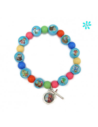 Pulsera Infantil Multicolor Elastica Bolas Madera Redondas Y Planas Con Fotos