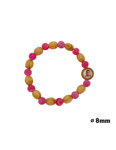 Pulsera Elastica 8Mm Piedra Rosa Y...