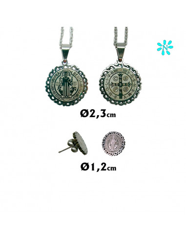 Juego Colgante Redondo 2. 3cm Y Pendientes Acero San Benito