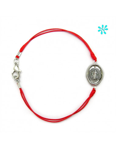 Pulsera San Benito Cordon Fino Rojo Centro Giratorio