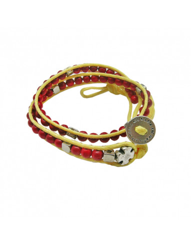 Pulsera Rosario Madera España Bola Cubo 5mm Doble Vuelta Bot?n Ave Maria Y Cruz