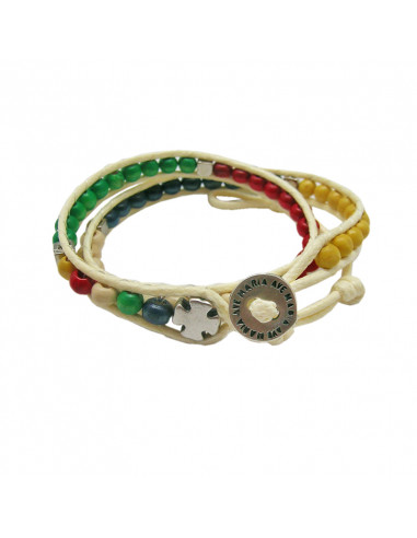 Pulsera Rosario Madera Misionera Bola Cubo 5mm Doble Vuelta Bot?n Ave Maria Y Cruz