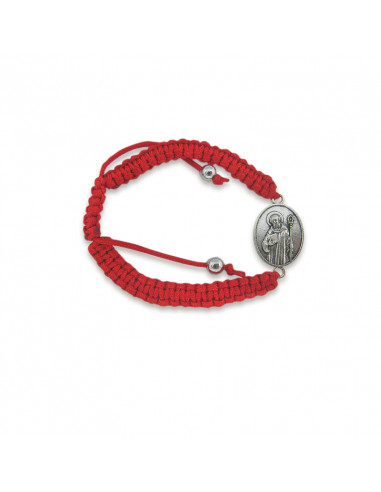 Pulsera San Benito Trenzada Roja Con Medalla Oval A Dos Caras