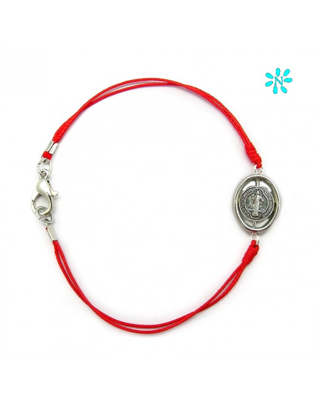 Pulsera San Benito Cordon Fino Rojo Centro Giratorio