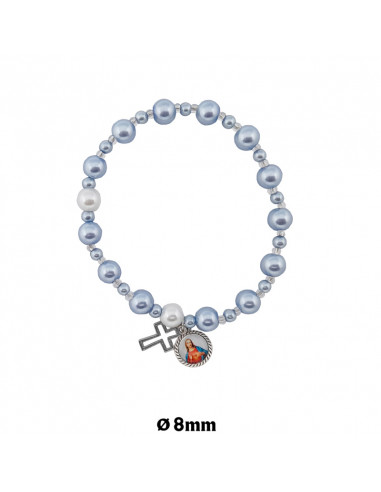 Pulsera Elastica Azul 8mm Paters Blancos Tipo Rosario