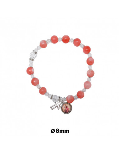 Pulsera Elastica Piedra Roja 8mm Paters Trasparentes Tipo Rosario