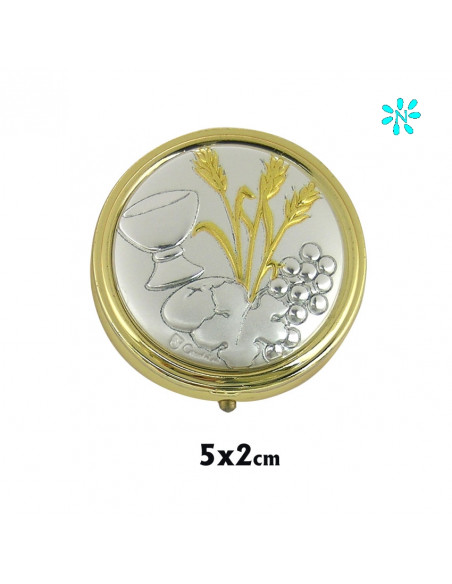 Caja Dorada Con Placa Superior Bicolor Caliz Con Espigas  5X2 Cm