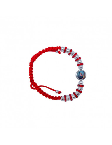 Pulsera Cuerda Roja Con Discos Crital Rojo Y Bolitas Niqueladas