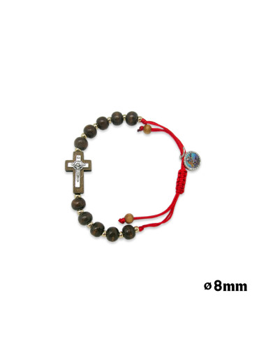 Pulsera Cuerda Roja Madera Oscura...