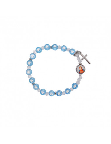 Pulsera Elastica Plastico 7mm Celeste Con Corazones Blancos Y Cristal Mini