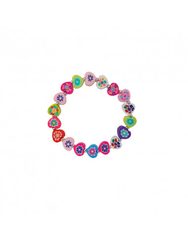 Pulsera Elastica Infantil Corazones Con Bolitas Niquel Mini Multicolor