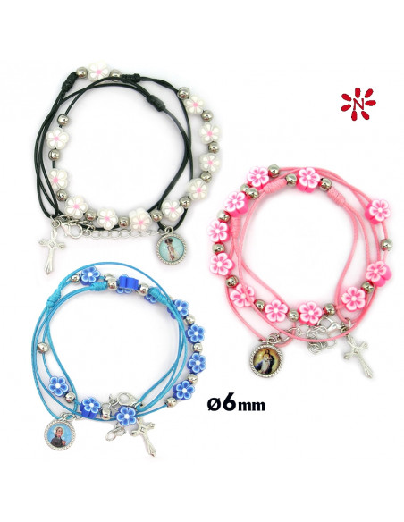 Pulsera Flores Fimo Varios Colores Doble Vuelta