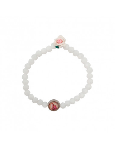 Pulsera Cristal Morado 6mm Con Ematite y Cruz