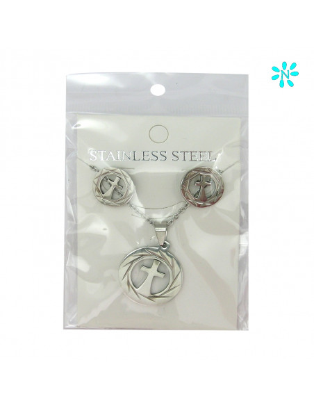 Medalla Cruz San Benito Acero 23X20mm Grabado Laser Con Cadena De Acero