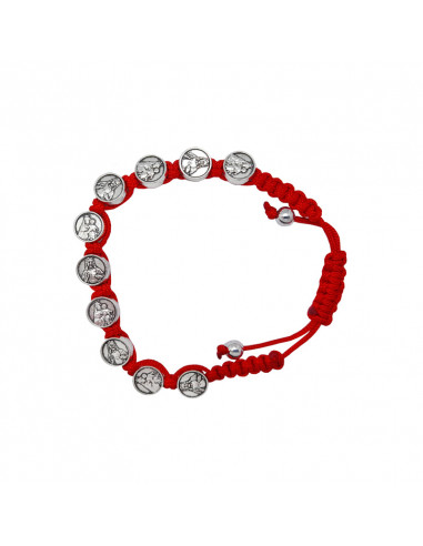 Pulsera Cuerda Escapulario con medallas metal 9mm Roja
