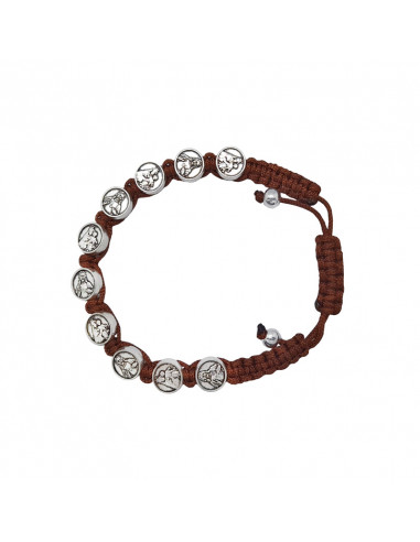Pulsera Cuerda Escapulario con medallas metal 9mm marron