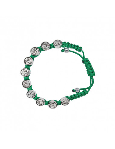 Pulsera Cuerda Escapulario con medallas metal 9mm verde