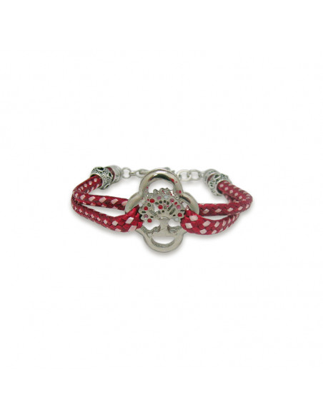 Pulsera San Benito Trenzada Roja Con Medalla Oval A Dos Caras