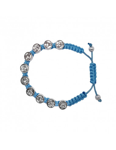 Pulsera Cuerda Escapulario con medallas metal 9mm azul celeste