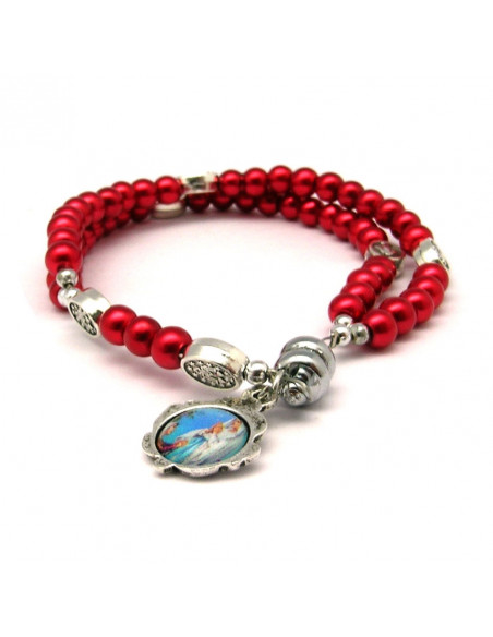 Pulsera Rosario Cristal Liso Rojo 5Mm Paters Medalla Milagrosa Cierre Magnetico
