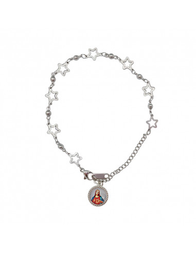 Pulsera Acero blanco eslabones con estrellas con bolitas