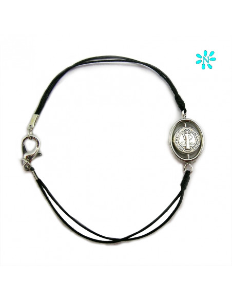 Pulsera San Benito Cordon Fino Negro Centro Giratorio